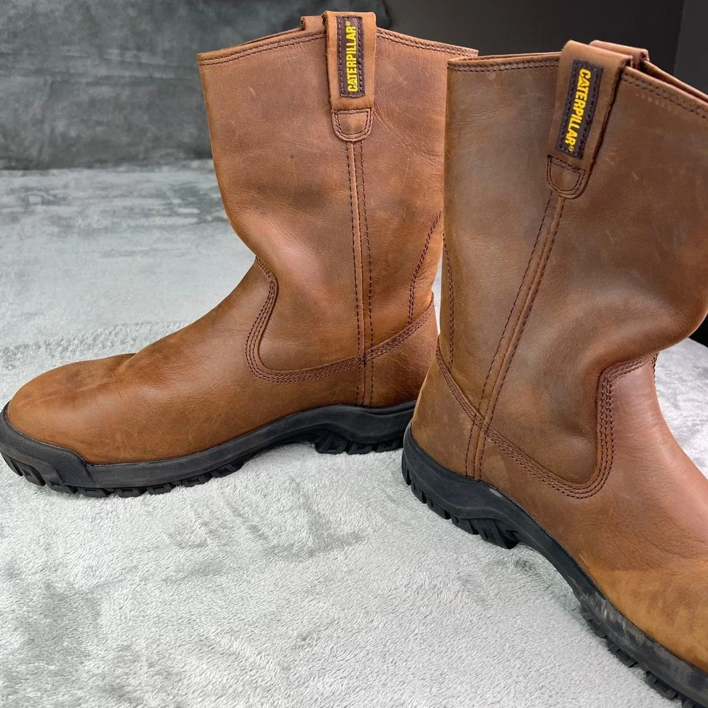 Caterpillar Work Boots Mens 8 Wide Summer‎ Brown Drawbar Pull-On Steel Toe New